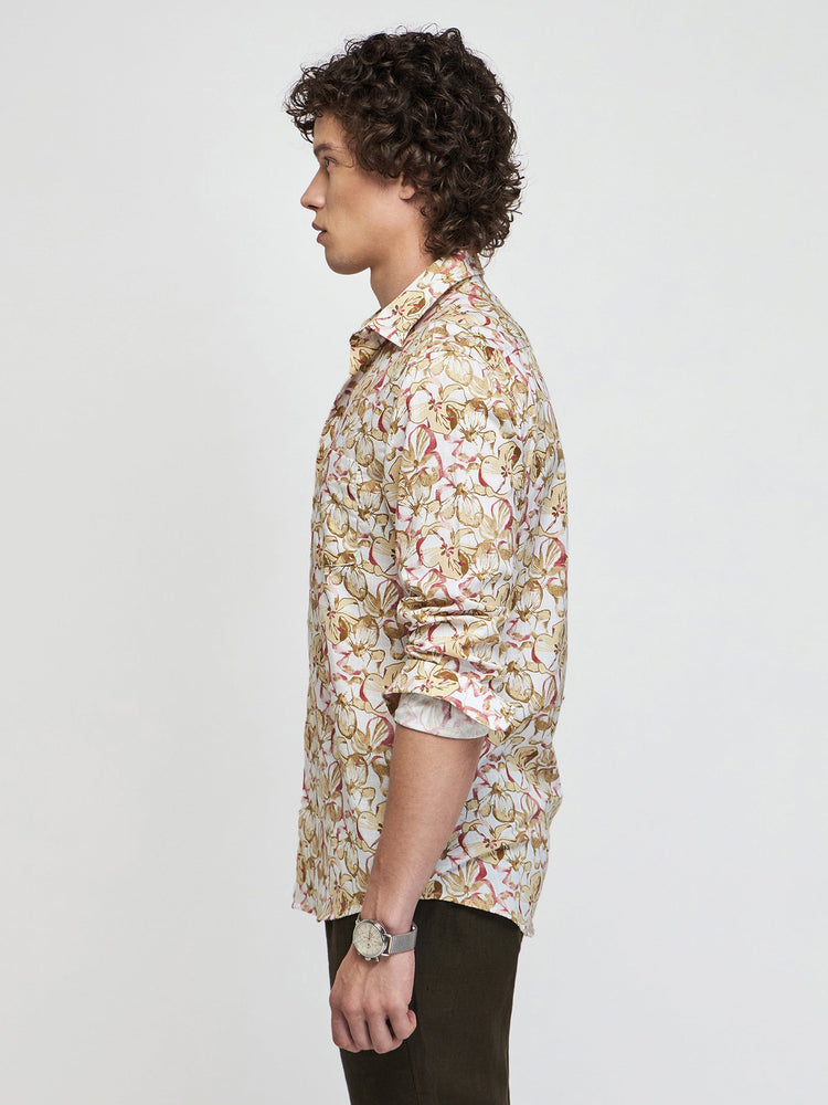 Floral Print Slub Cotton Shirt