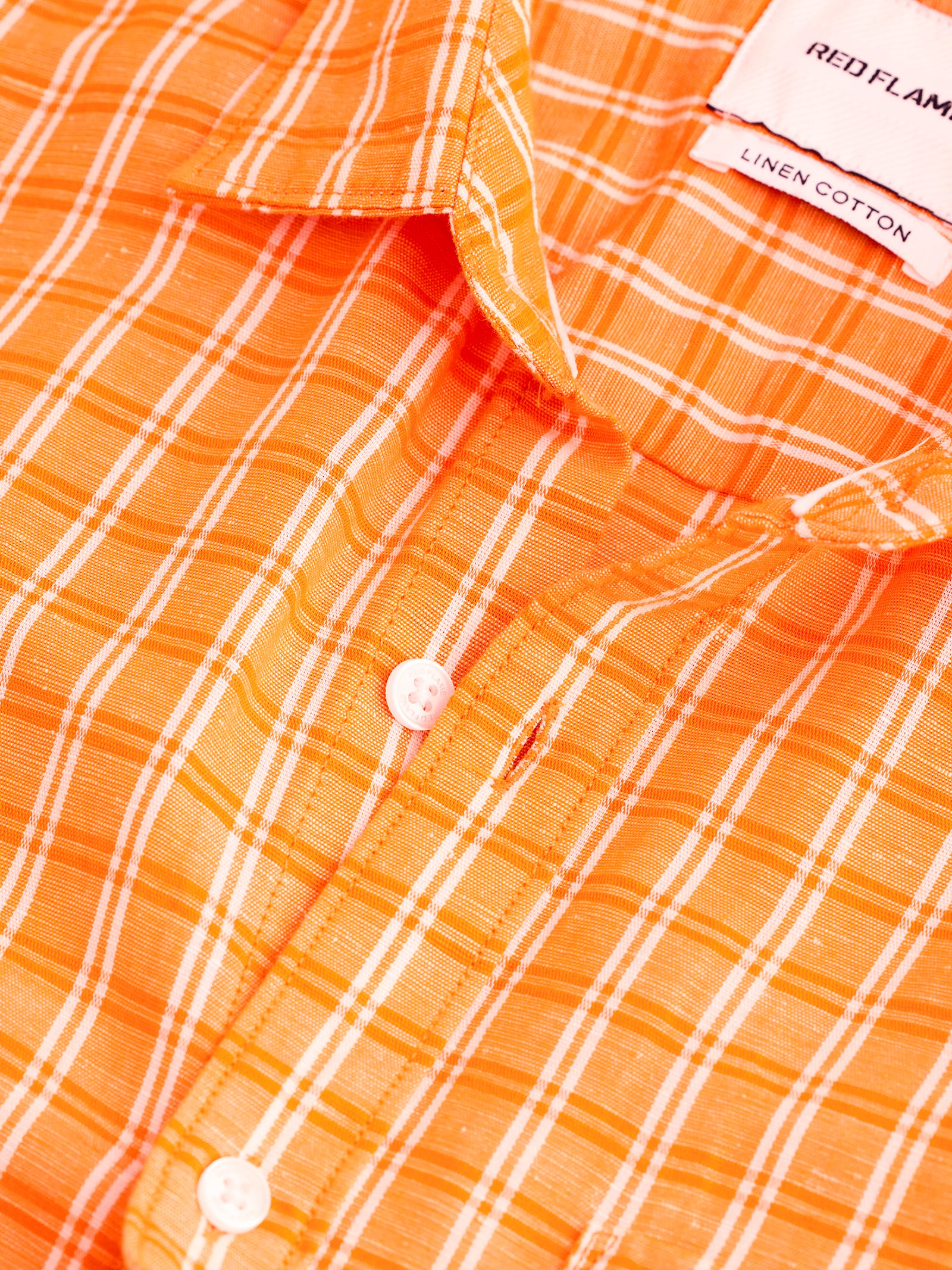 Orange Checked Linen Shirt