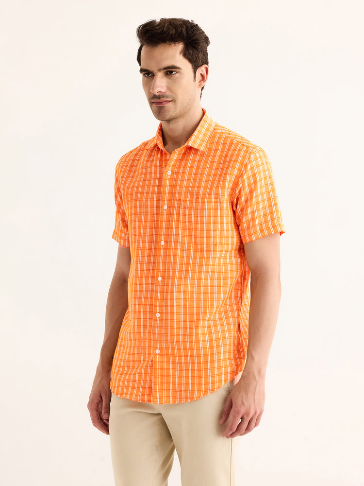 Orange Checked Linen Shirt