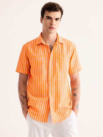 Orange Striped Linen Shirt