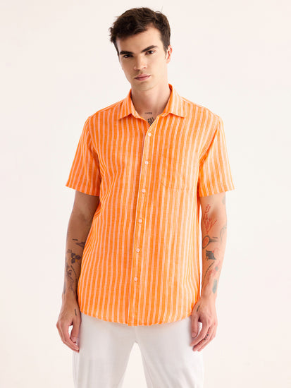 Orange Striped Linen Shirt