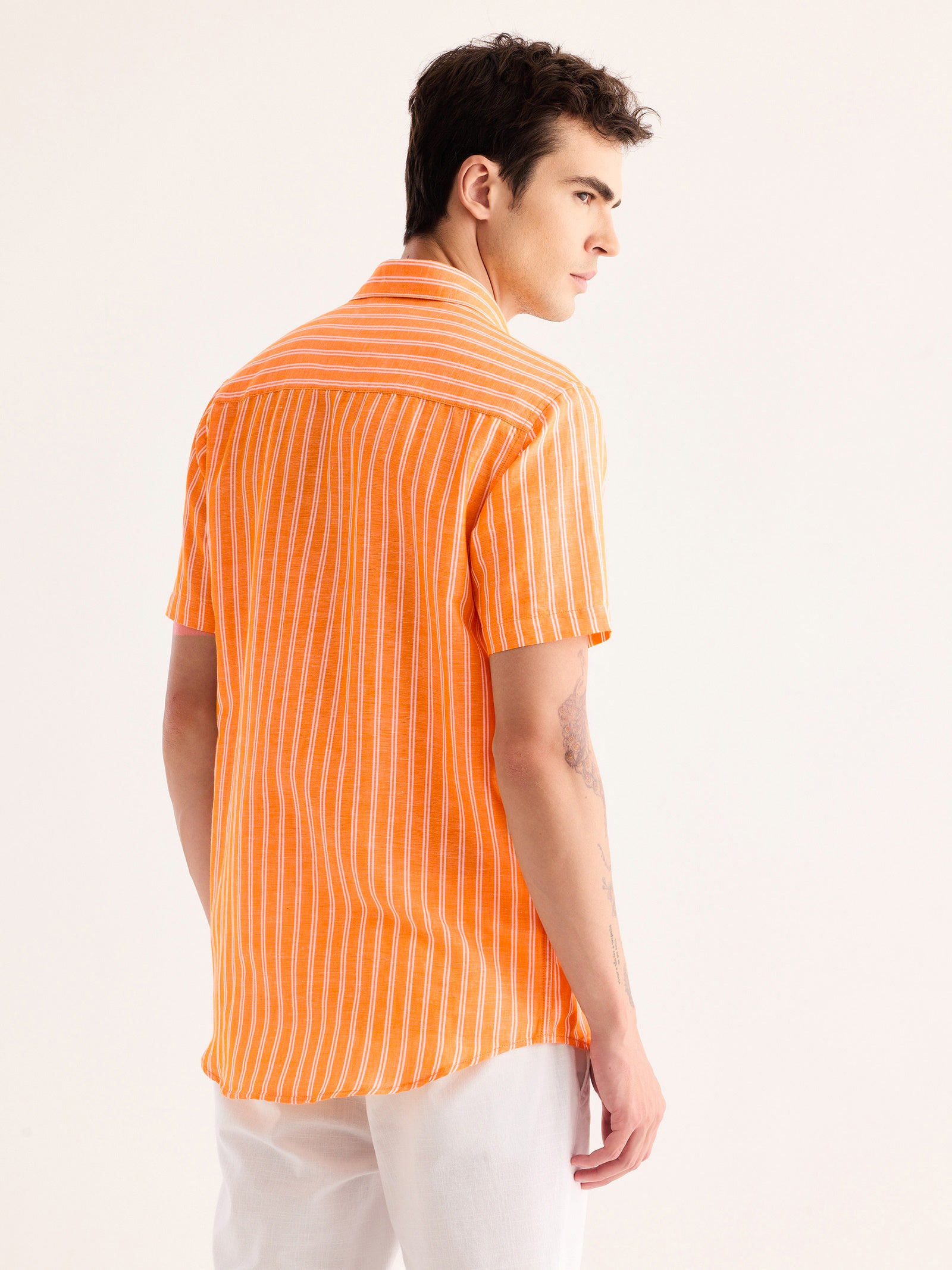 Orange Striped Linen Shirt
