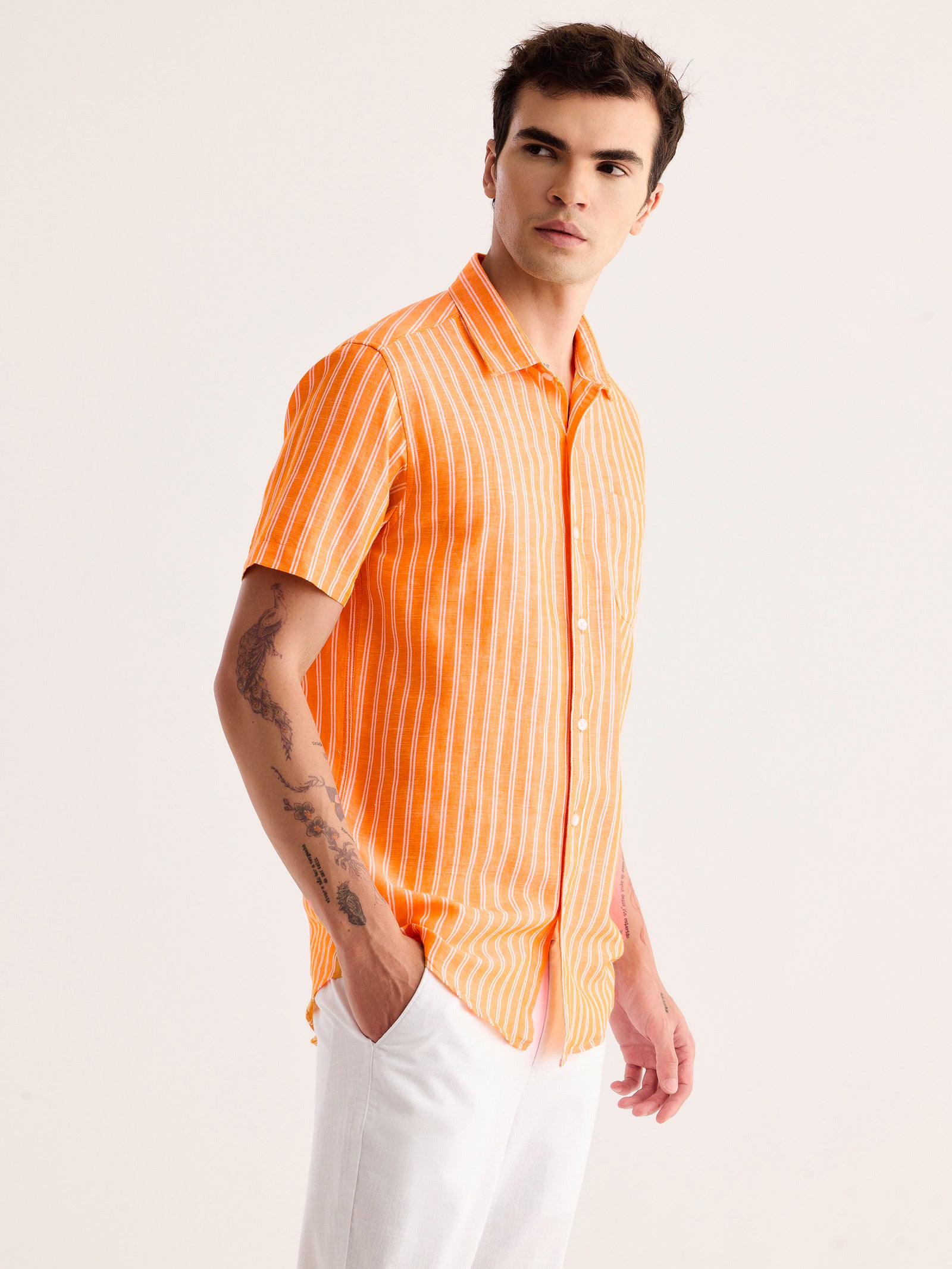 Orange Striped Linen Shirt