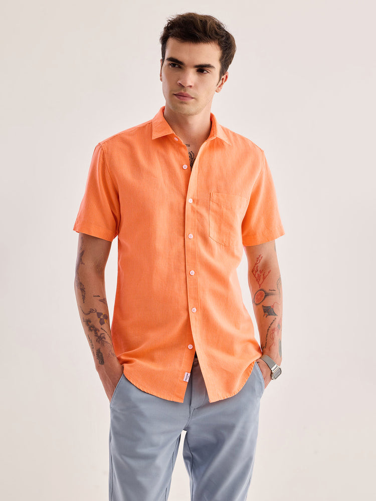 Orange Striped Linen Shirt