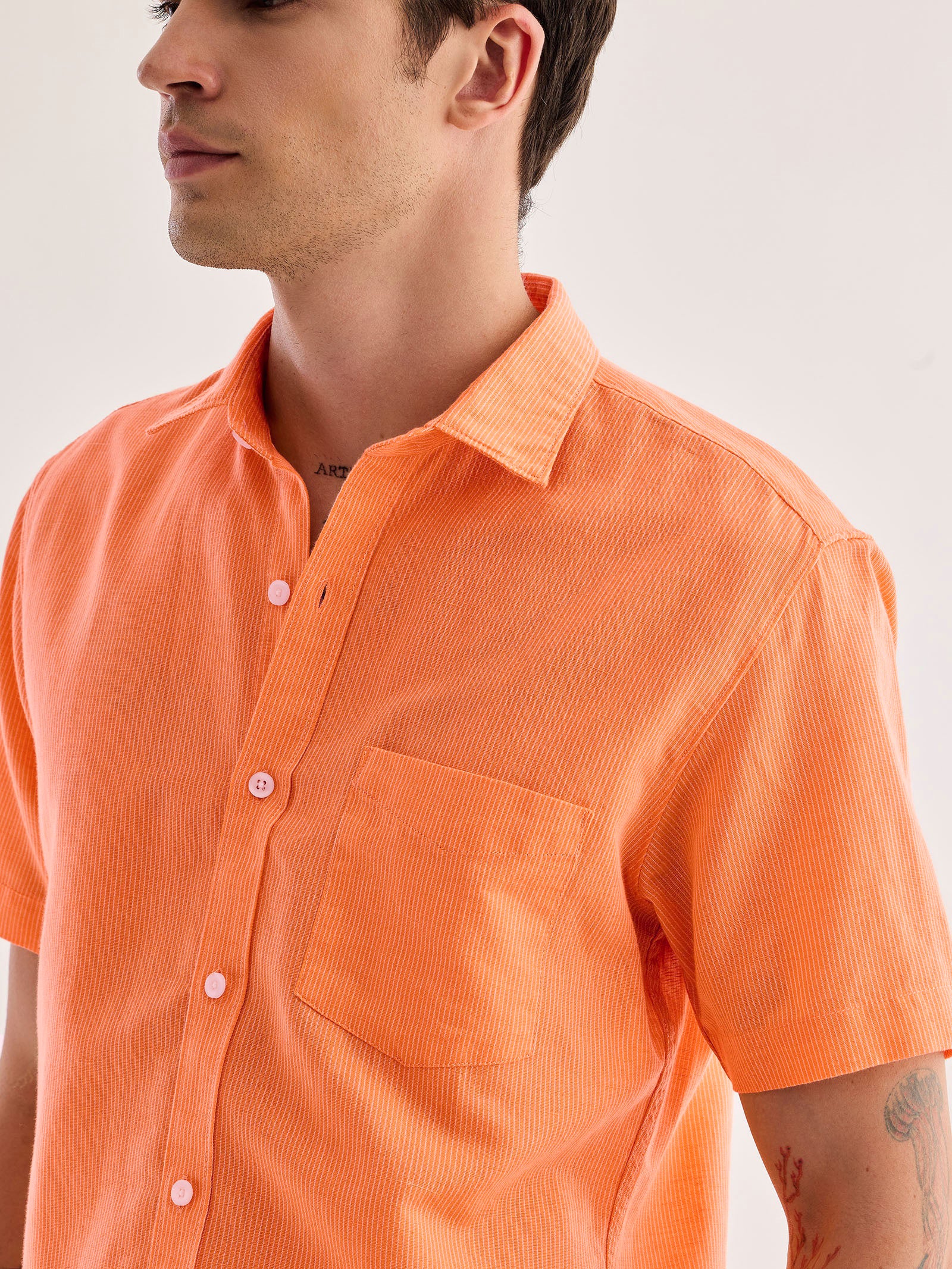 Orange Striped Linen Shirt