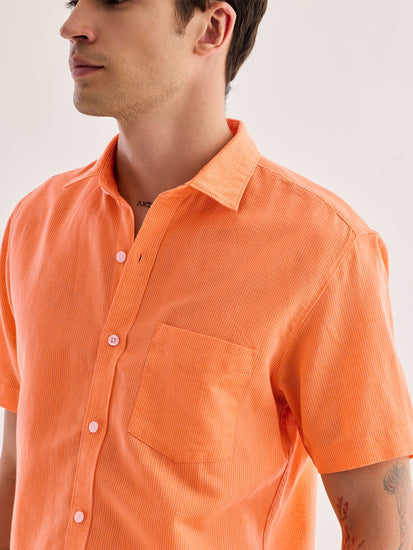 Orange Striped Linen Shirt