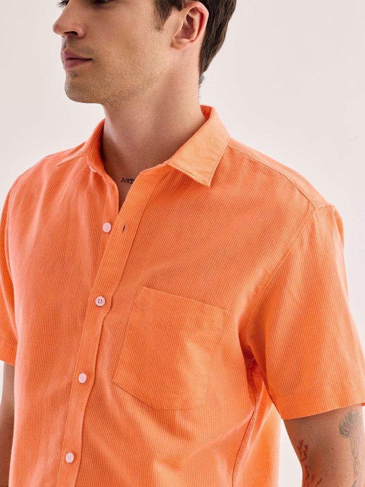 Orange Striped Linen Shirt