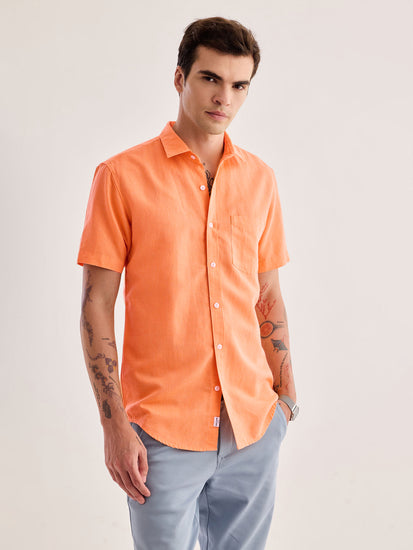 Orange Striped Linen Shirt