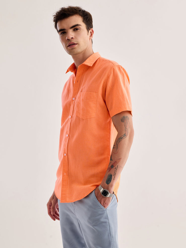 Orange Striped Linen Shirt