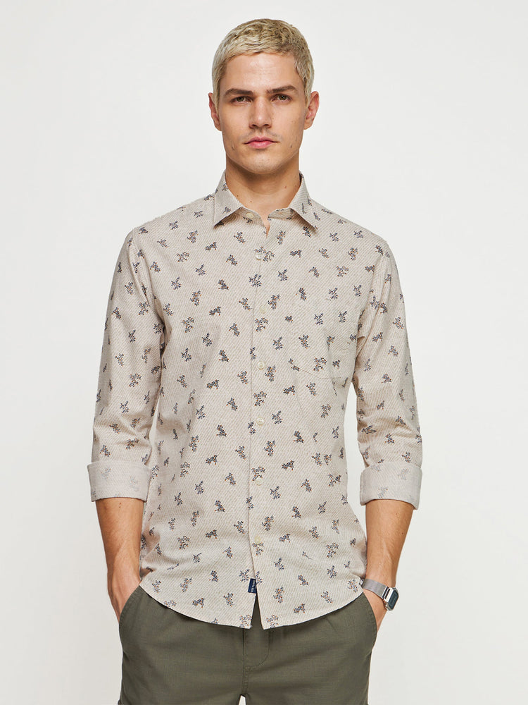 Micro Print Slub Cotton Shirt