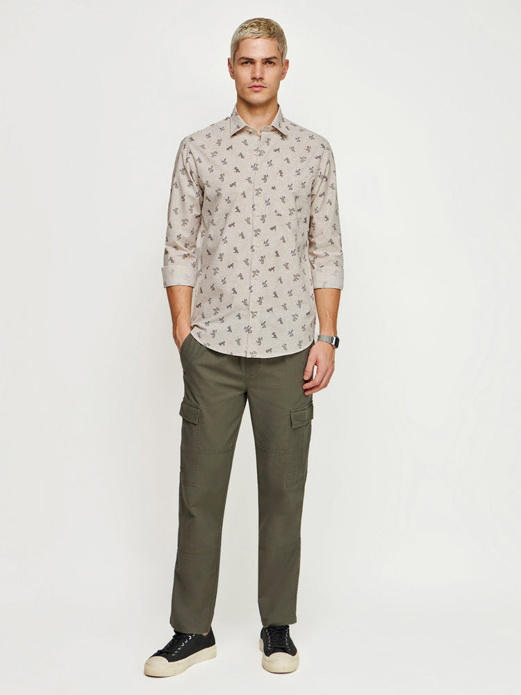 Micro Print Slub Cotton Shirt