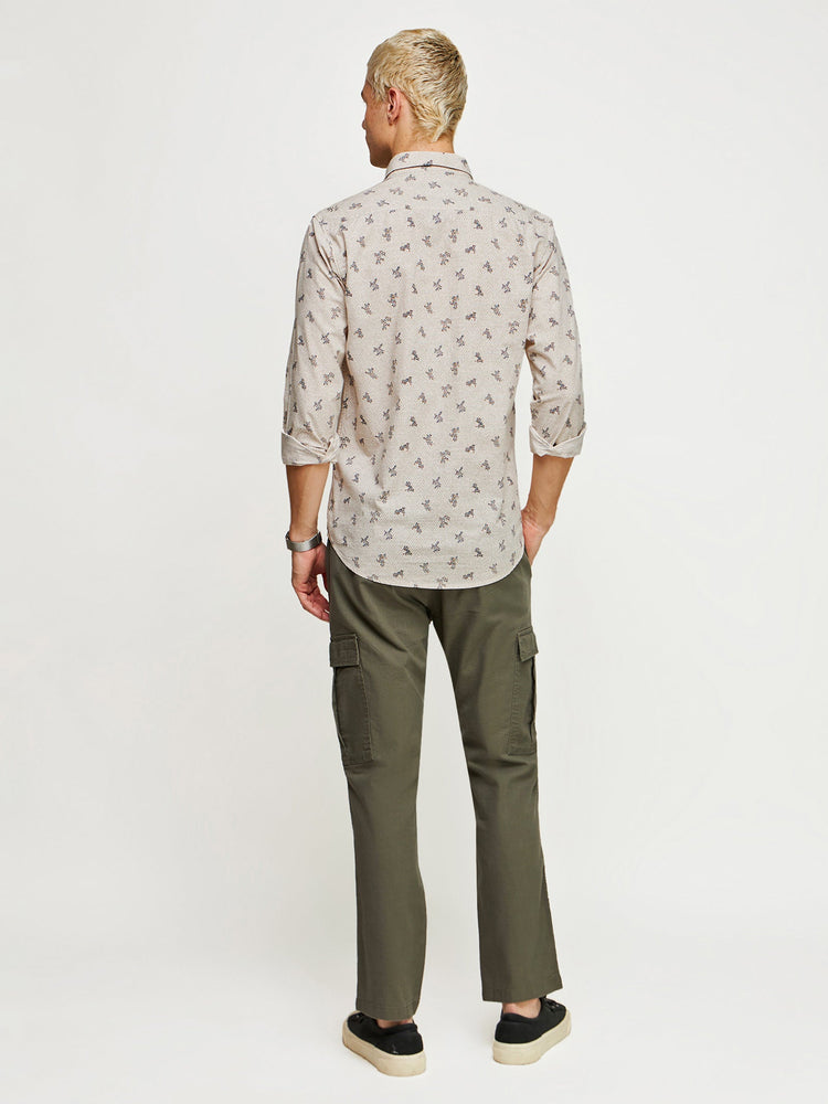 Micro Print Slub Cotton Shirt