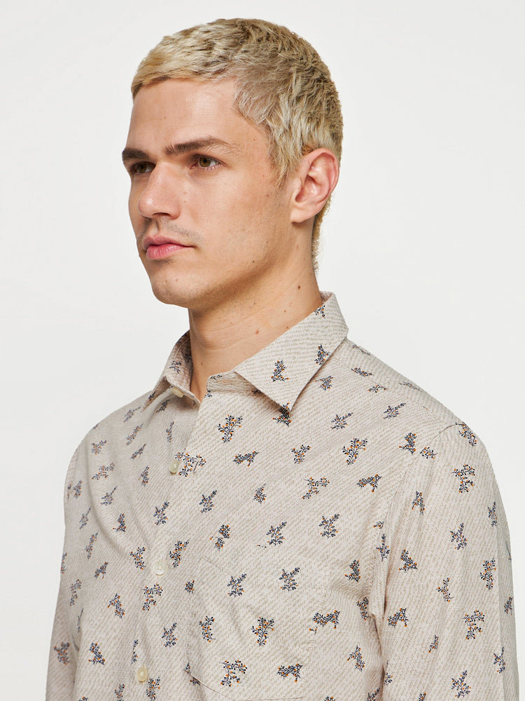 Micro Print Slub Cotton Shirt
