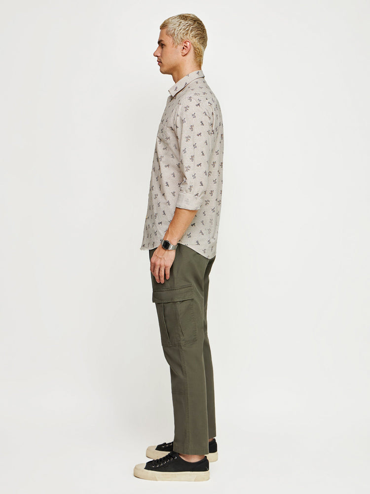 Micro Print Slub Cotton Shirt