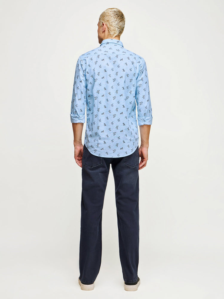 Micro Print Slub Cotton Shirt
