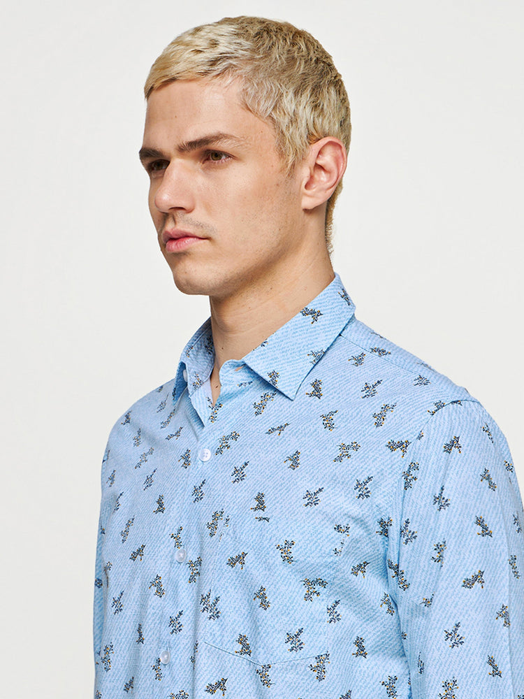 Micro Print Slub Cotton Shirt