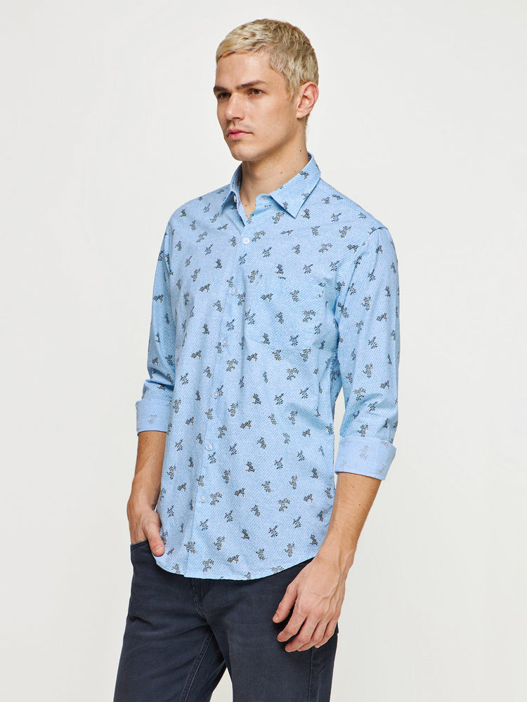 Micro Print Slub Cotton Shirt