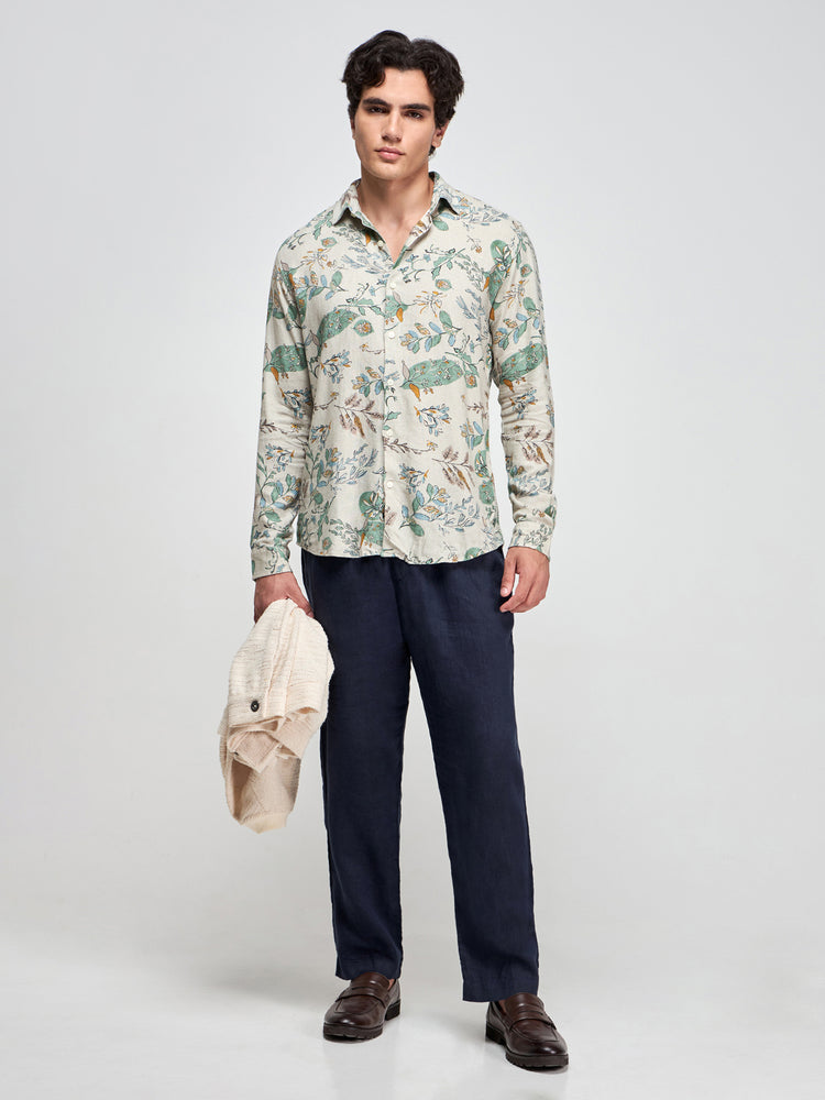 Floral Print Linen Blend Shirt