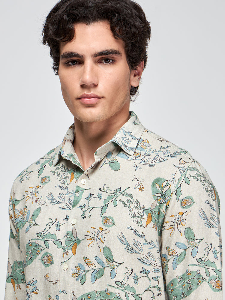 Floral Print Linen Blend Shirt