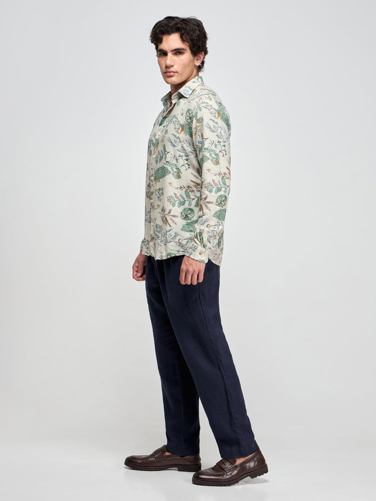 Floral Print Linen Blend Shirt
