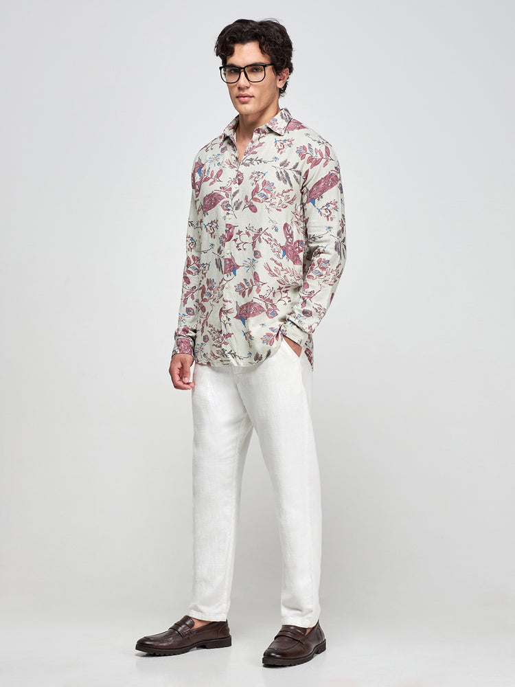 Floral Print Linen Blend Shirt