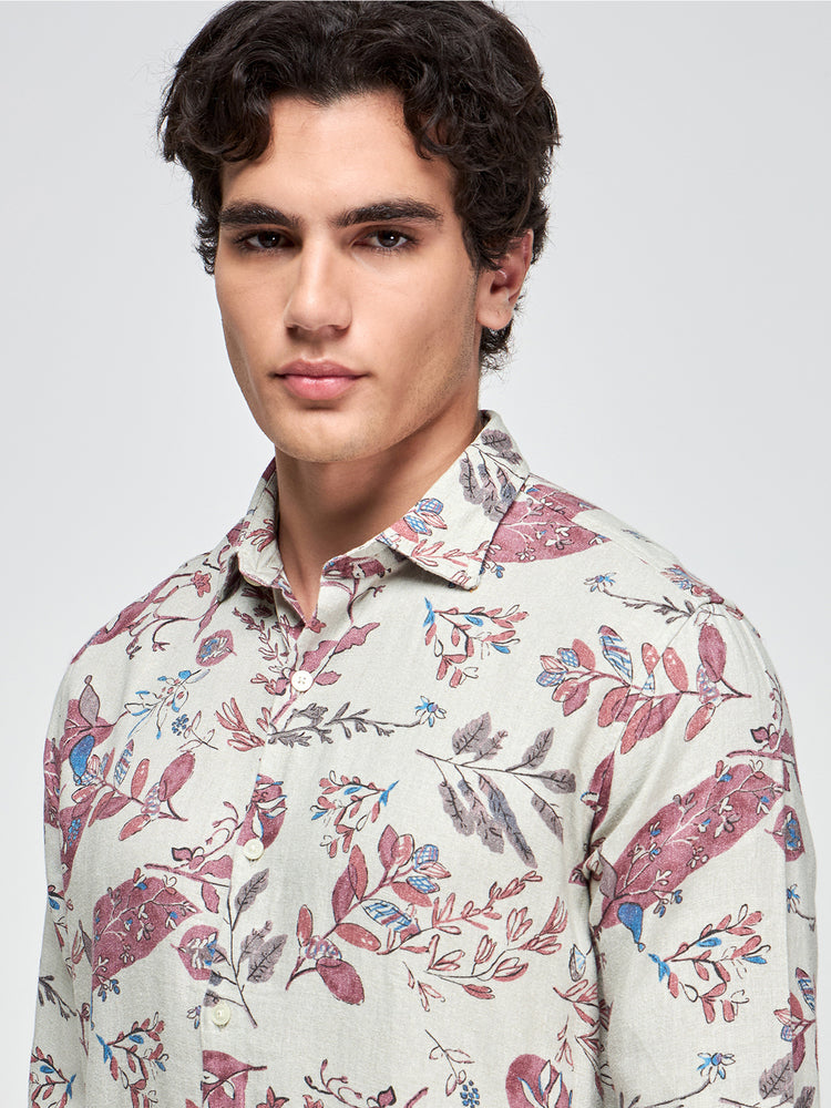Floral Print Linen Blend Shirt