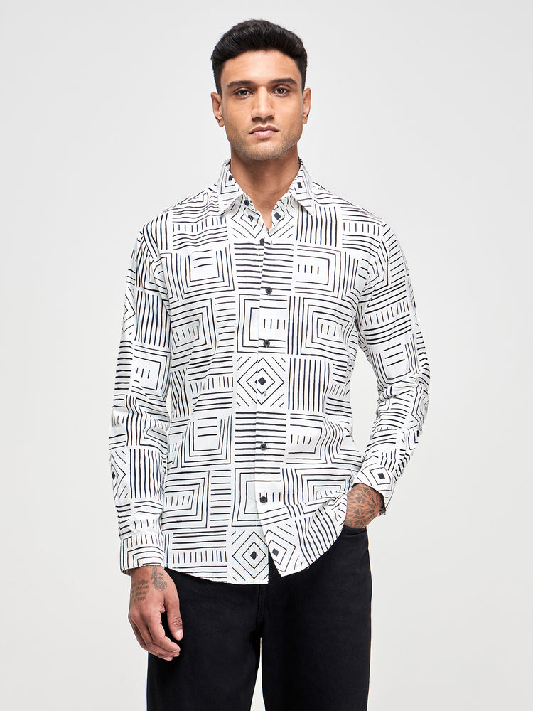 Geometric Print Textured Shirt