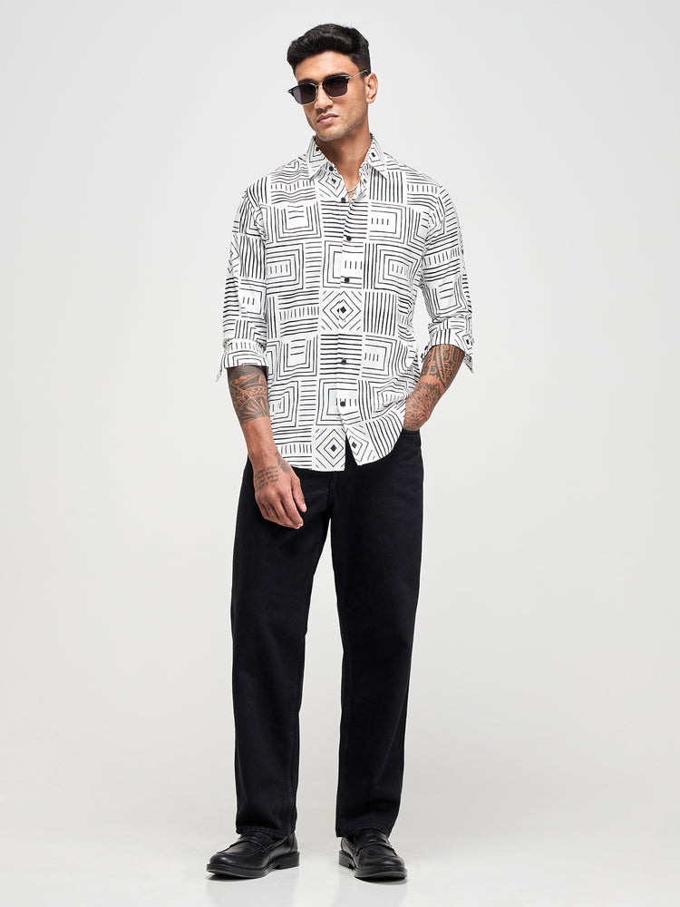 Geometric Print Textured Shirt