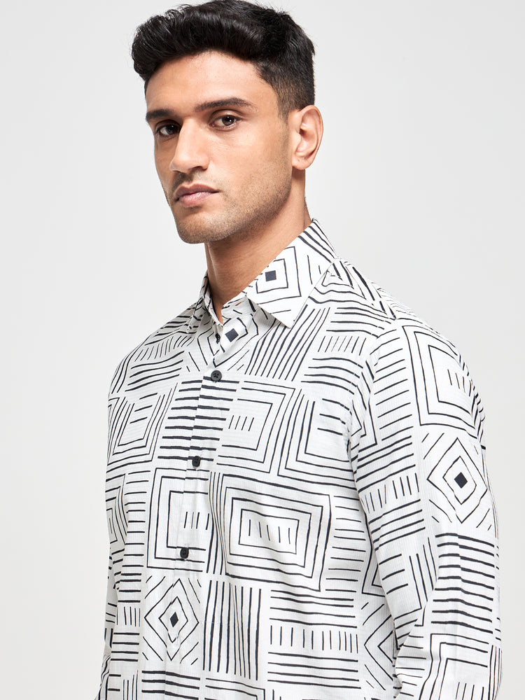 Geometric Print Textured Shirt