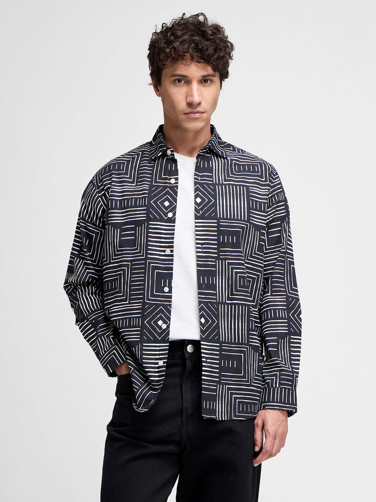 Geometric Print Textured Shirt