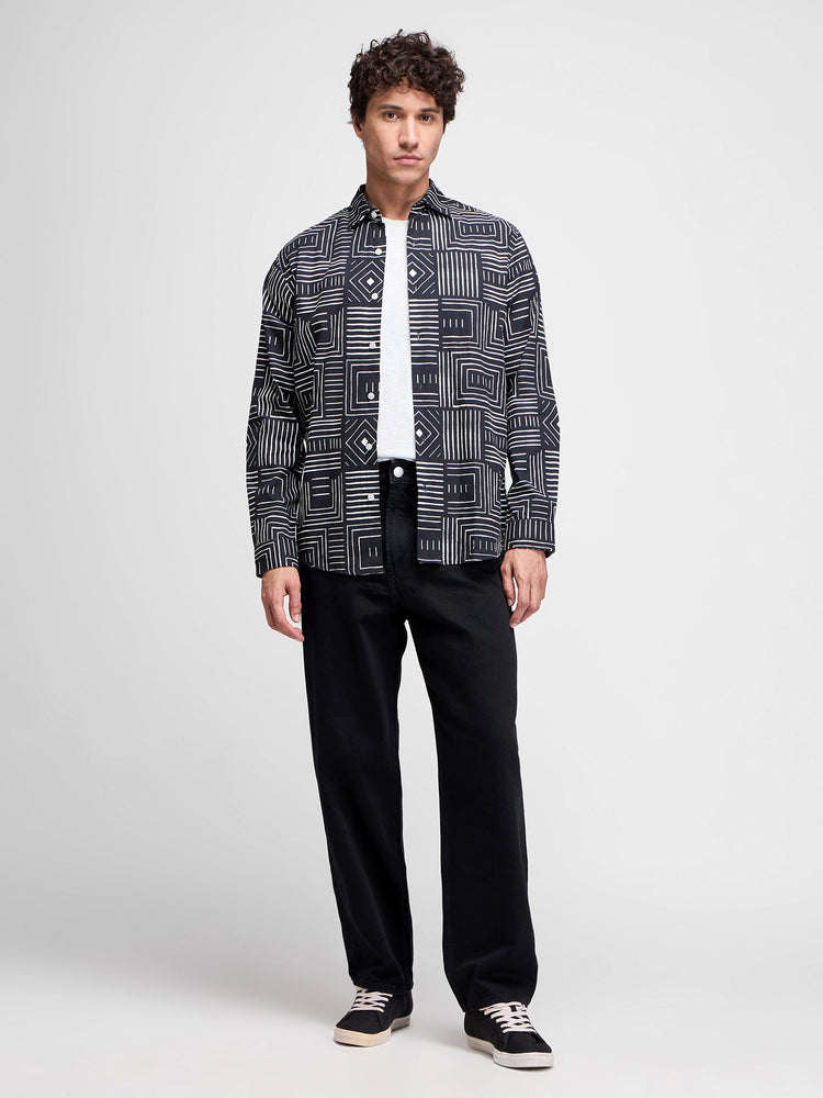 Geometric Print Textured Shirt