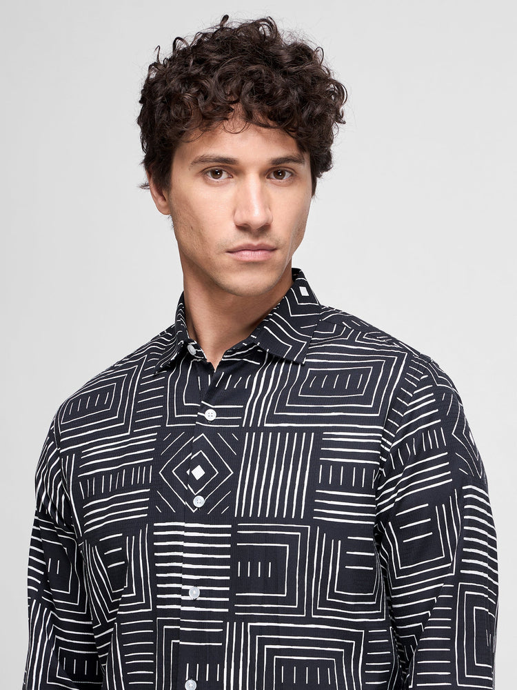 Geometric Print Textured Shirt