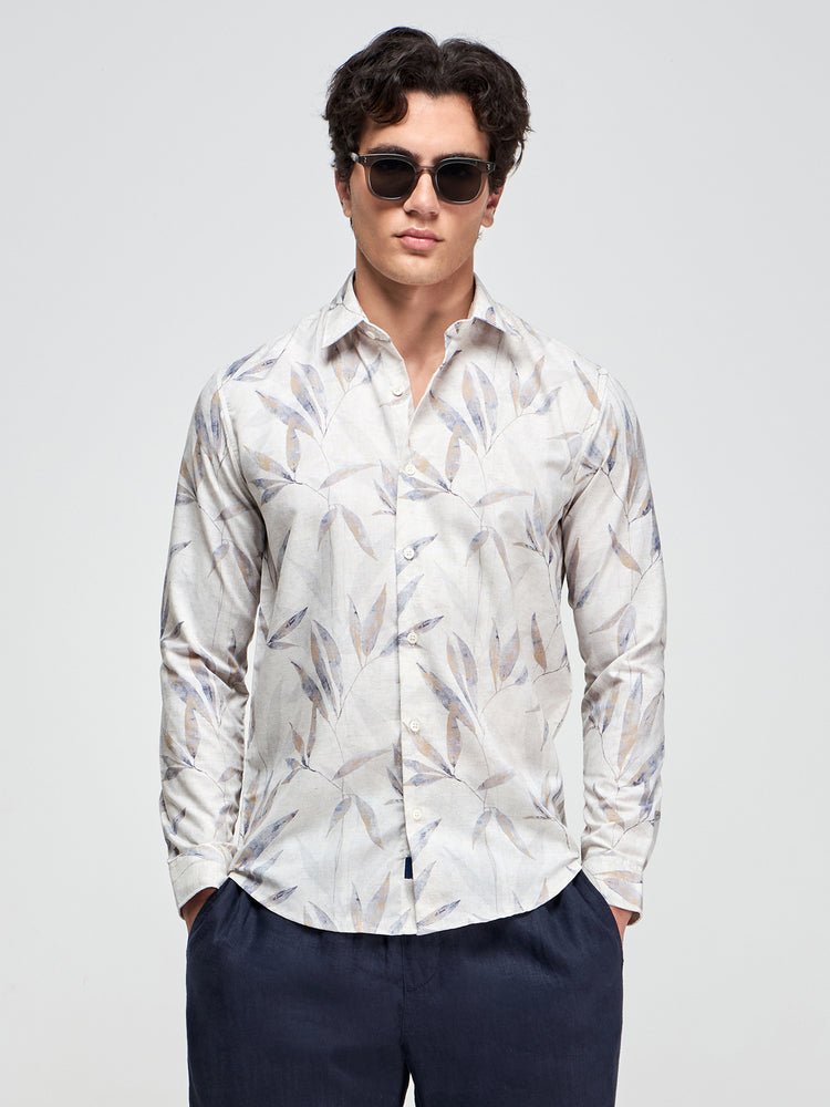 Floral Print Linen Blend Shirt