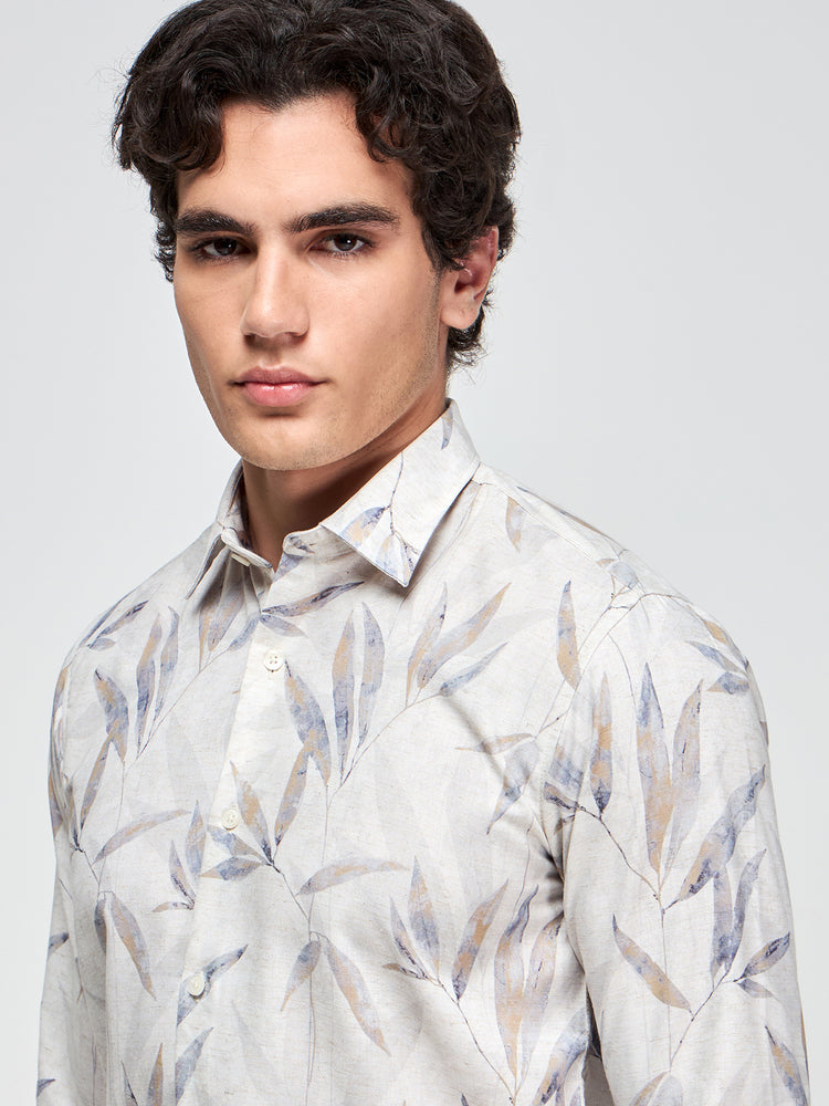 Floral Print Linen Blend Shirt