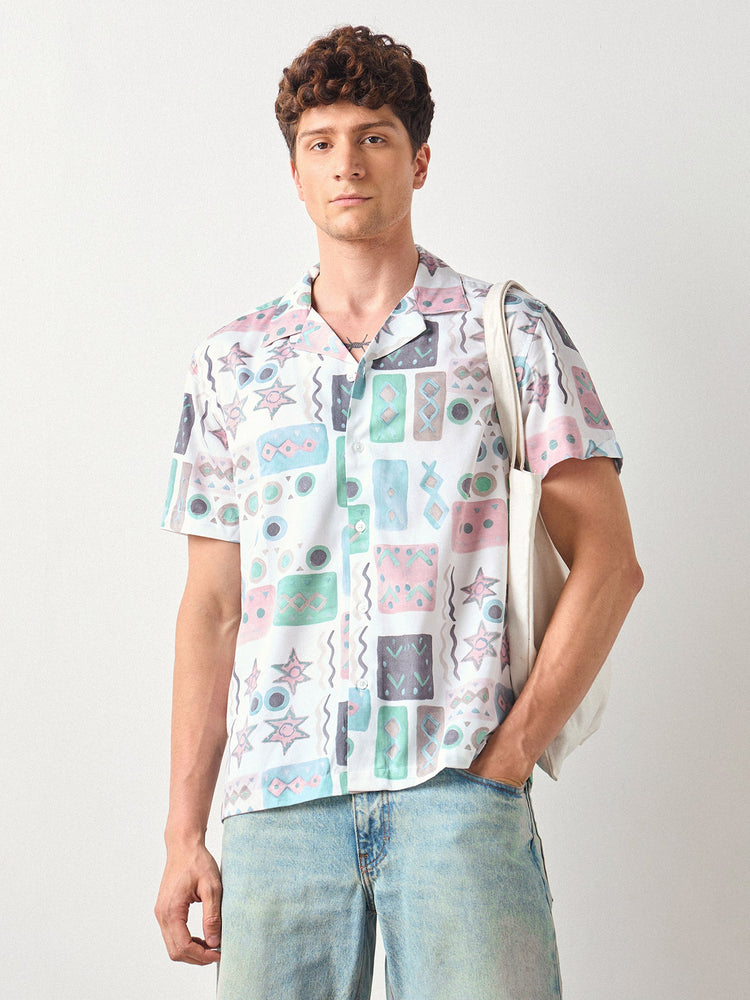 Relaxed Fit Geometric Print Shirt