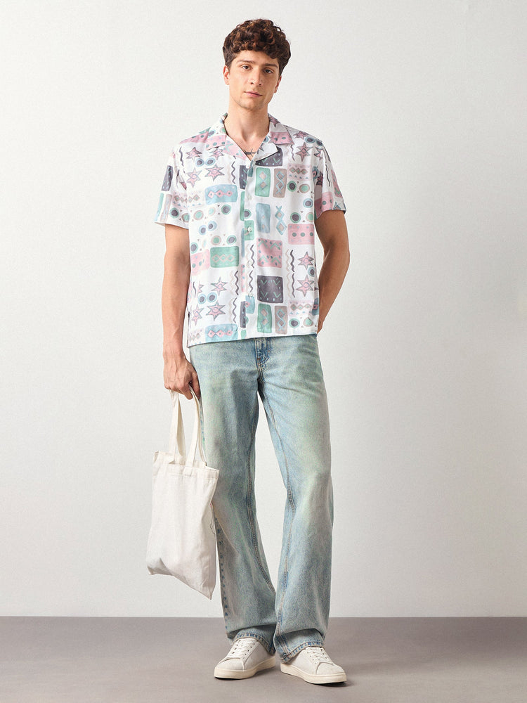 Relaxed Fit Geometric Print Shirt