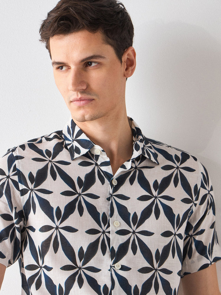 Abstract Print Linen Shirt