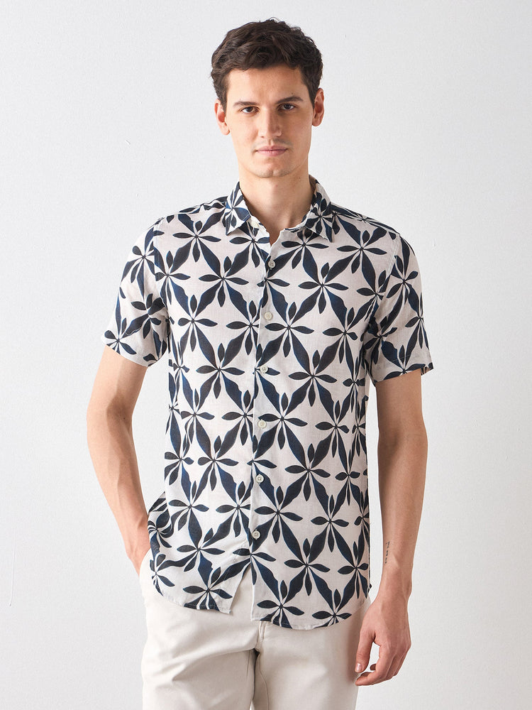 Abstract Print Linen Shirt