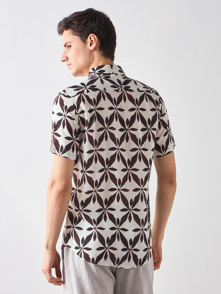 Abstract Print Linen Shirt