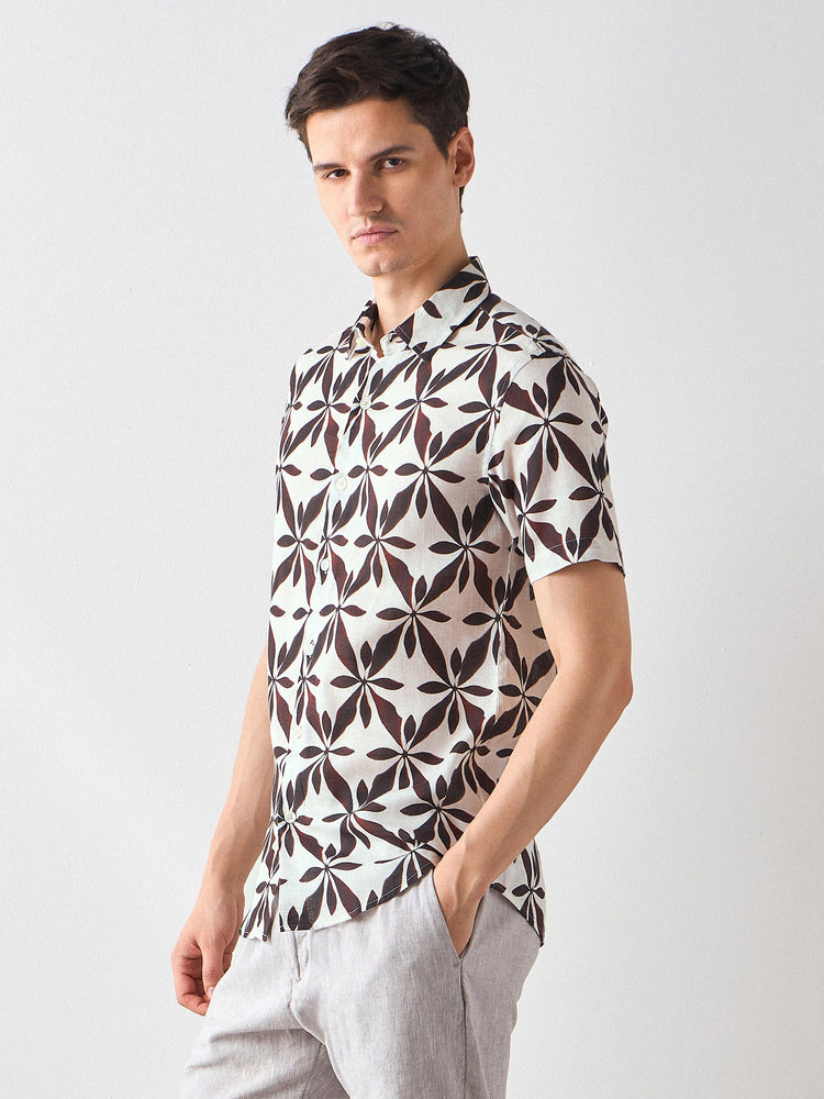 Abstract Print Linen Shirt