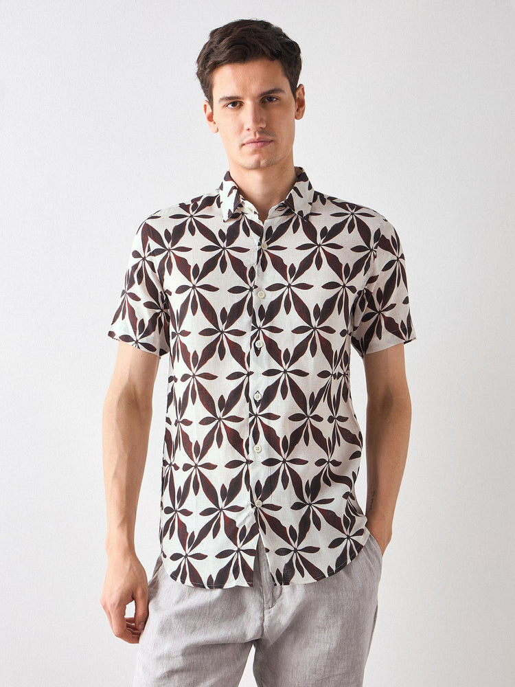 Abstract Print Linen Shirt