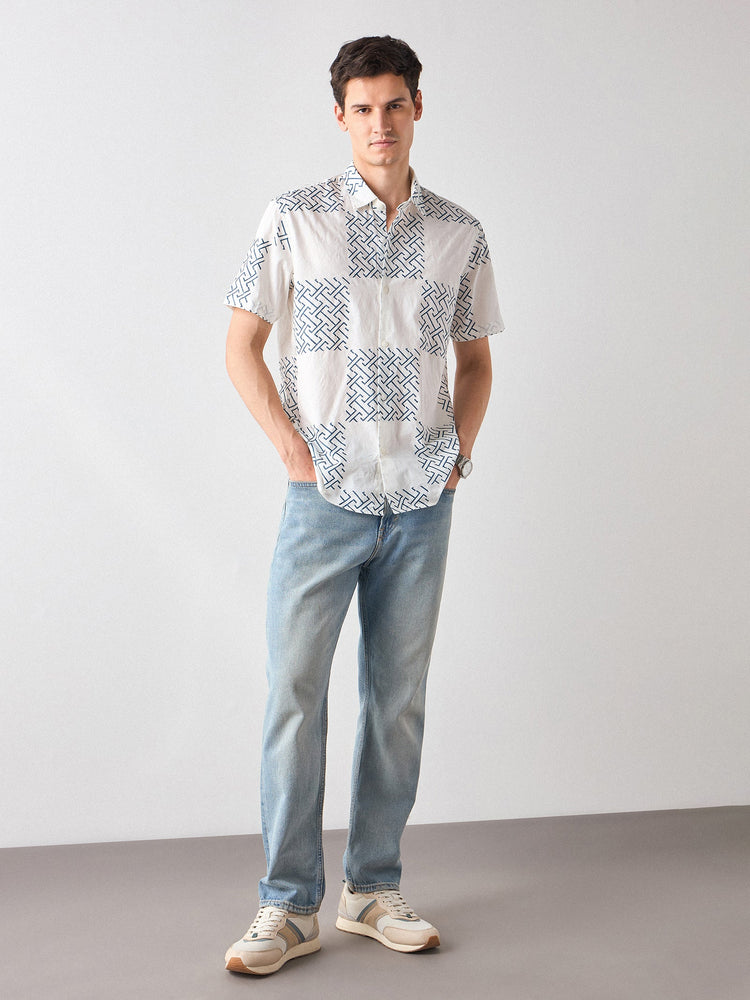 Relaxed Fit Geometric Print Shirt