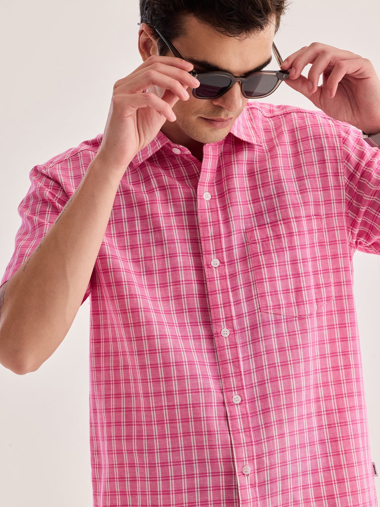 Pink Checked Linen Shirt