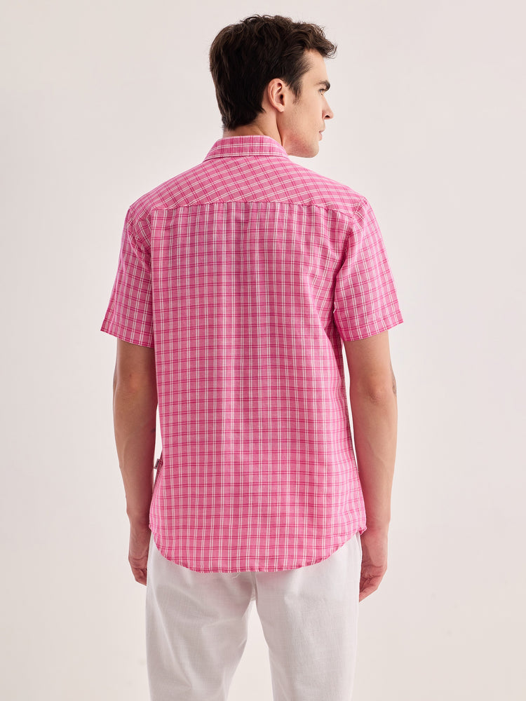 Pink Checked Linen Shirt