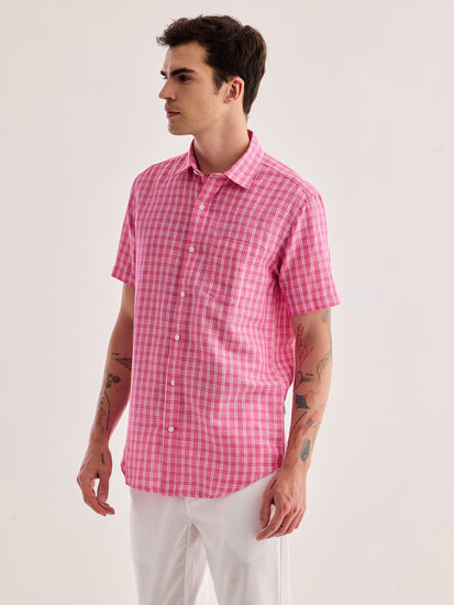 Pink Checked Linen Shirt