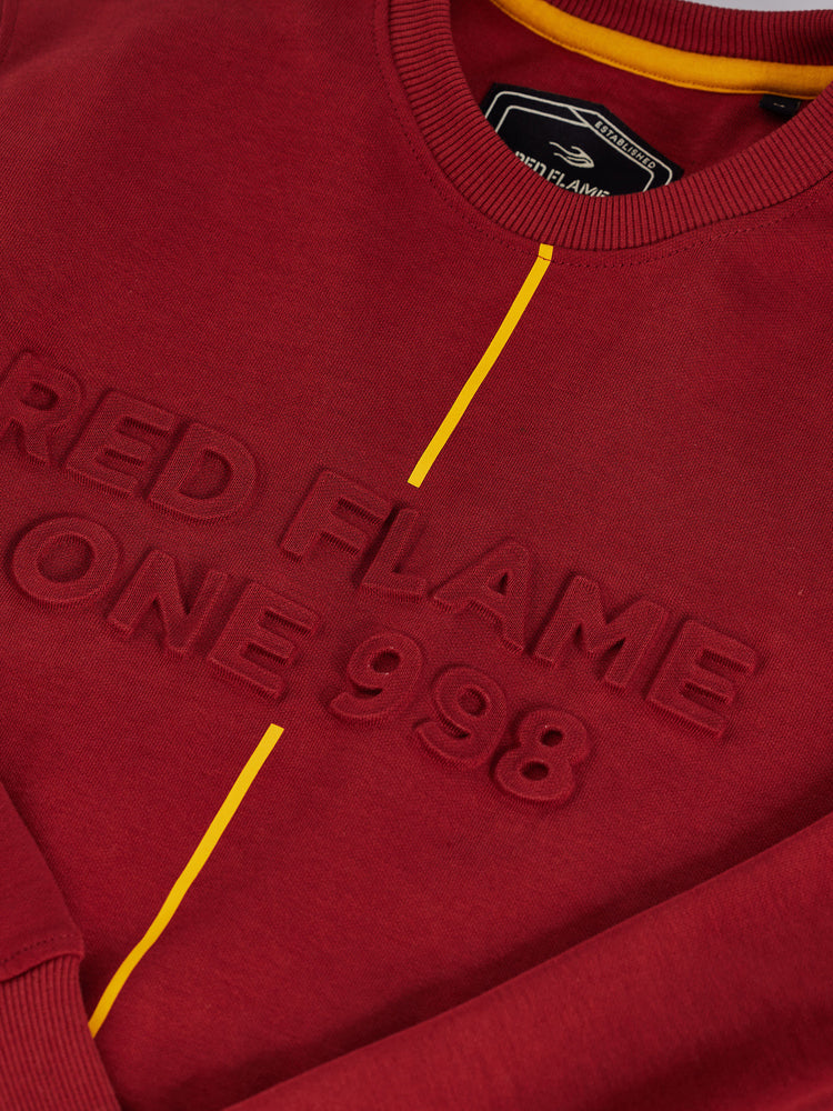 Red Interlock Embossed Crew Neck Sweatshirt