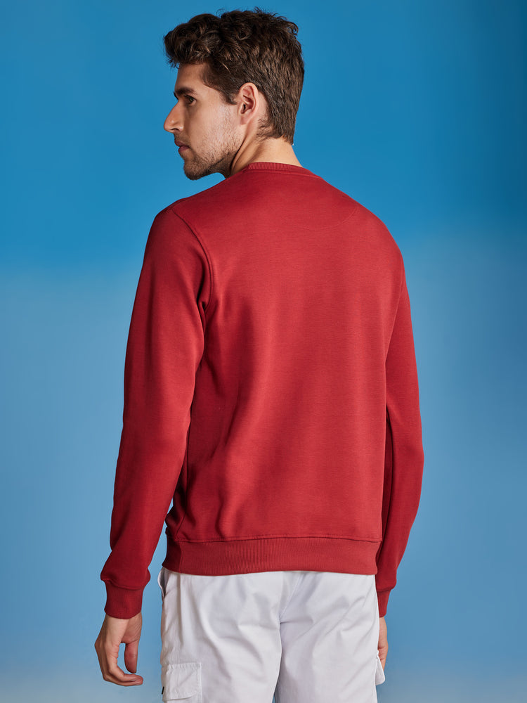 Red Interlock Embossed Crew Neck Sweatshirt
