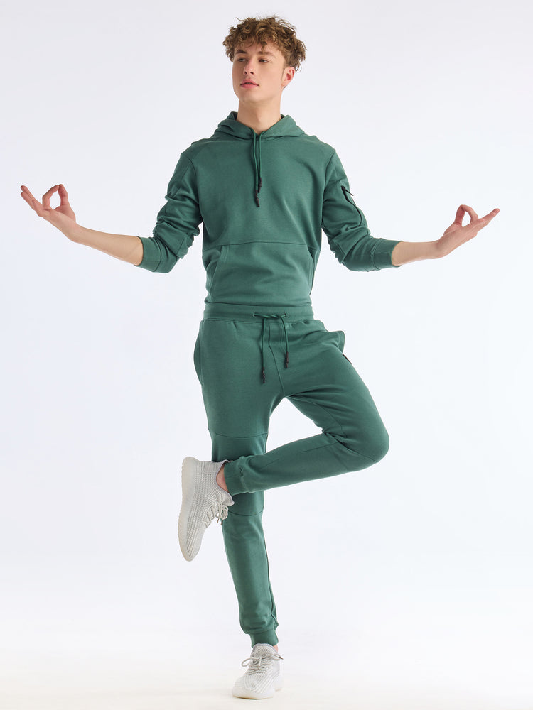 Green Solid Hooded Sweatshirt