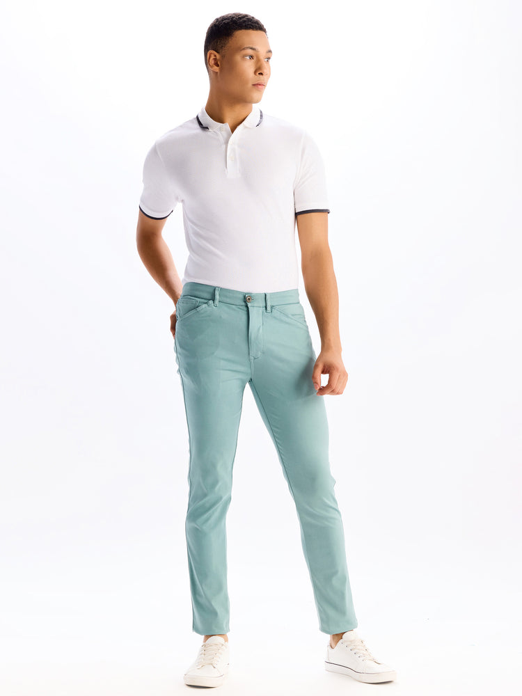 Green Plain Stretch Travel Pant