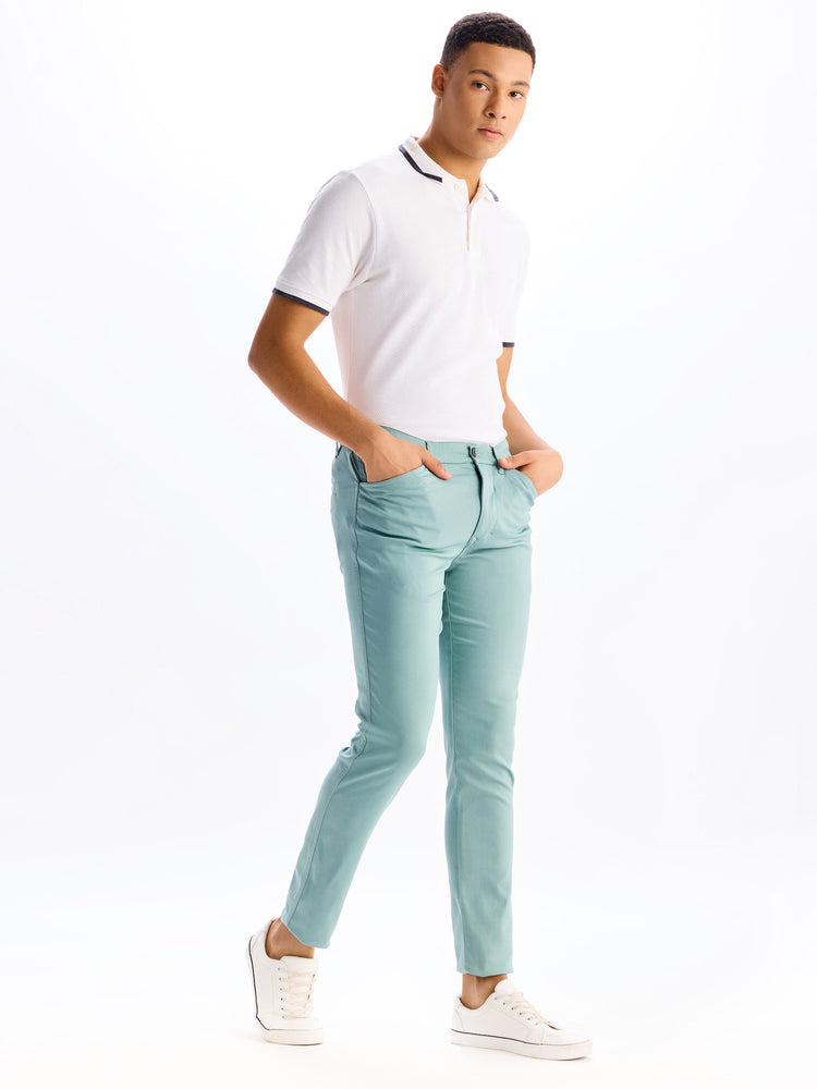 Green Plain Stretch Travel Pant